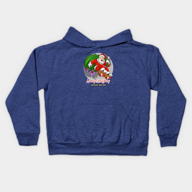 Santa Claus Playing Skateboard Kids Hoodie by DMD Art Studio